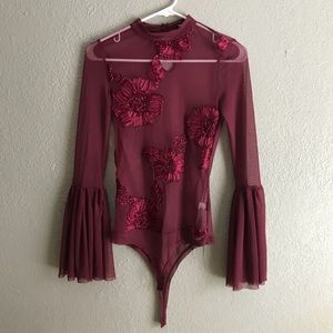 Fancy Floral Mesh Bodysuit Top